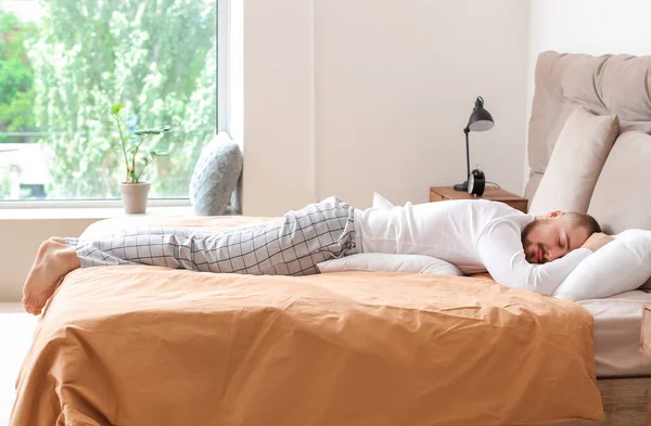 Young Man Sleeping Bed Home — Stock Photo, Image