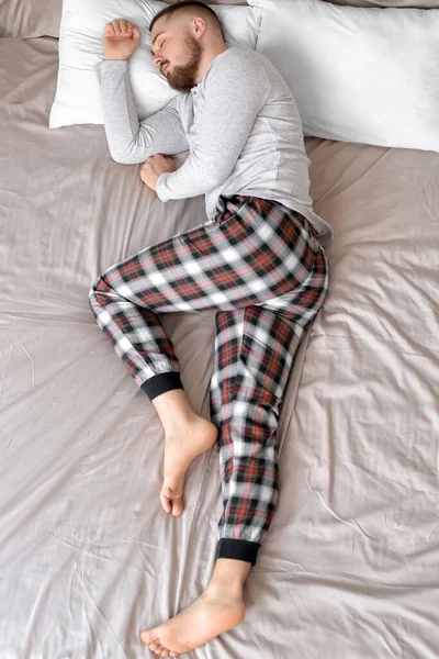Young Man Sleeping Bed Home — Stock Photo, Image