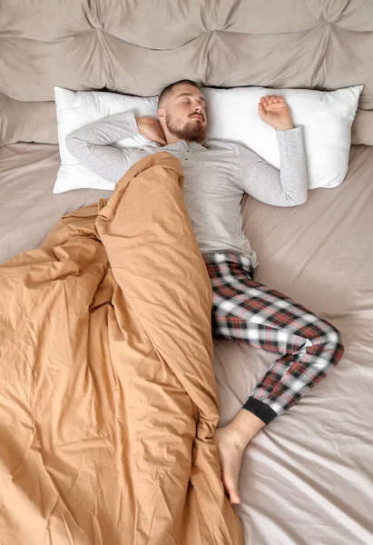 Young Man Sleeping Bed Home — Stock Photo, Image