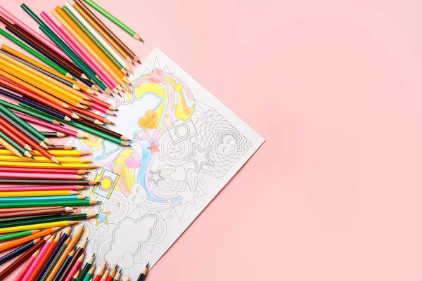 Desenho Para Colorir Lápis Sobre Fundo Cor — Fotografia de Stock