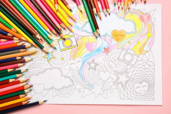 Coloring Picture Pencils Color Background — Stock Photo, Image