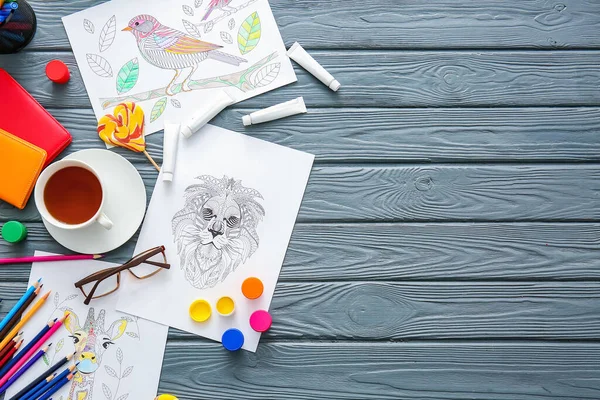 Composition Coloring Pictures Table — Stock Photo, Image