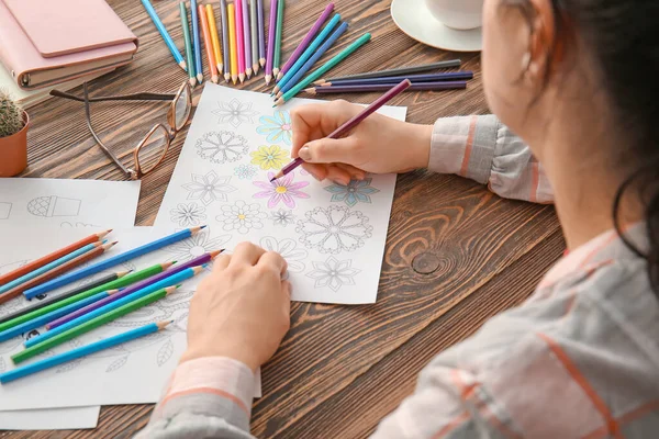 Woman Coloring Picture Table — Stock Photo, Image