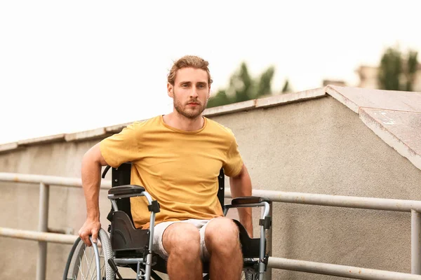 Young Man Wheelchair Outdoors — Stock Photo, Image