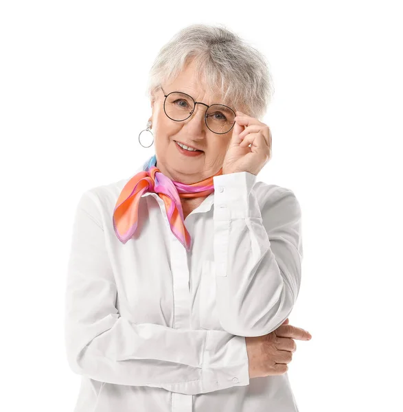 Stylish Senior Woman White Background — Stock Photo, Image