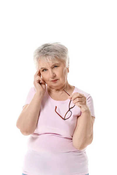 Stijlvolle Senior Vrouw Witte Achtergrond — Stockfoto