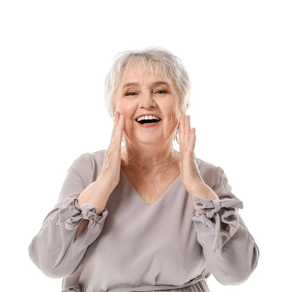 Elegante Mujer Mayor Sobre Fondo Blanco — Foto de Stock