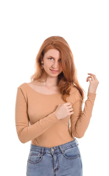 Beautiful Young Redhead Woman White Background — Stock Photo, Image