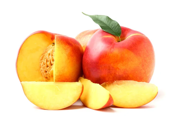 Sweet Ripe Nectarines White Background — Stock Photo, Image