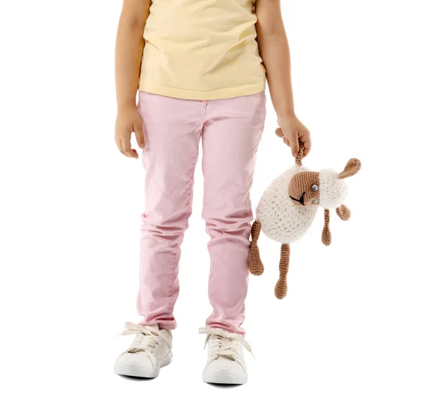 Dziewczynka Zaburzeniami Autystycznymi Zabawką Białym Tle — Zdjęcie stockowe