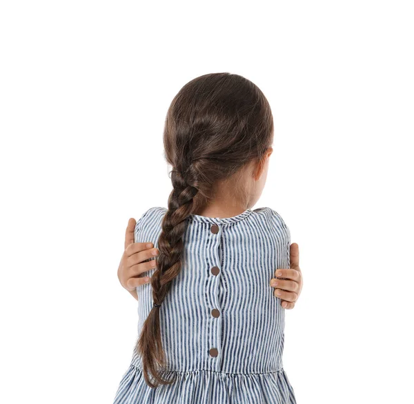 Sad Little Girl Autistic Disorder White Background Back View — Stock Photo, Image