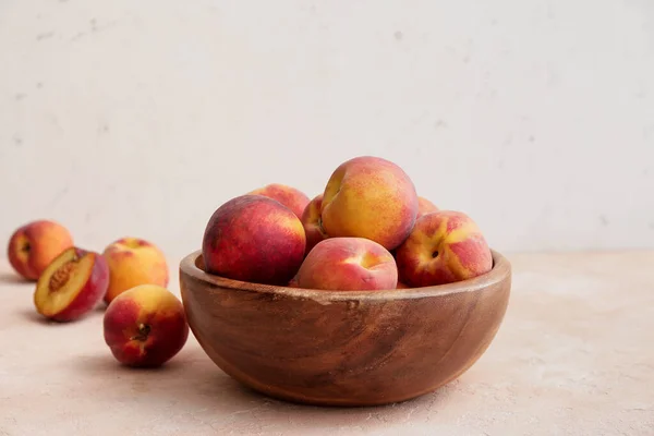 Bowl Ripe Peaches Table — Stock Photo, Image