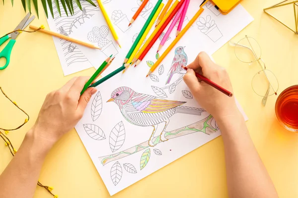 Woman Coloring Picture Table — Stock Photo, Image