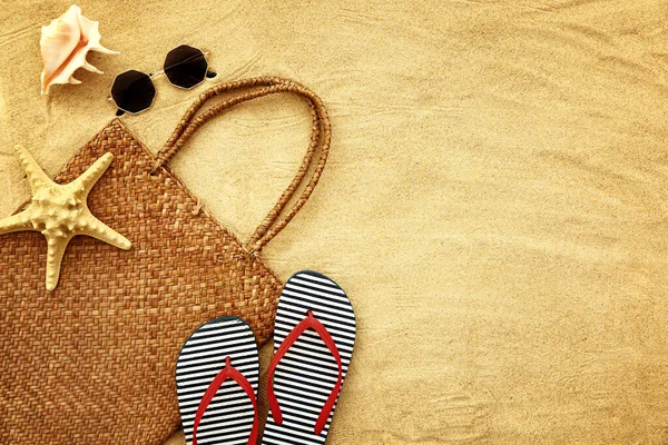 Beach Accessories Sand Background — Stock Photo, Image