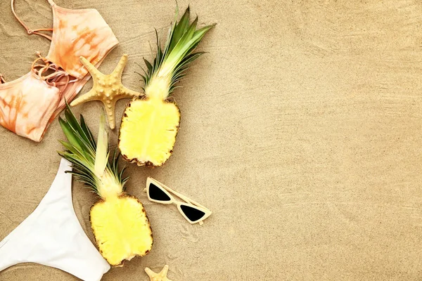 Accesorios Playa Sobre Fondo Arena — Foto de Stock