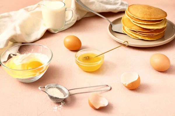 Ingredients Pancakes Color Background — Stock Photo, Image
