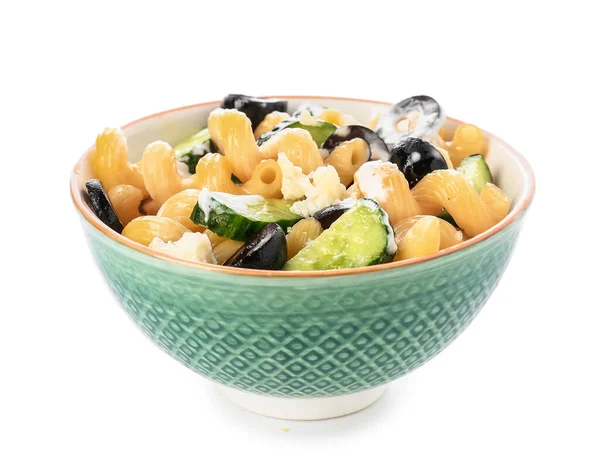 Bowl Tasty Pasta Salad White Background — Stock Photo, Image