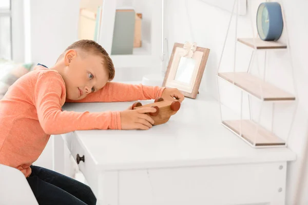 Little Boy Autistic Disorder Playing Toy Home — Stock Photo, Image