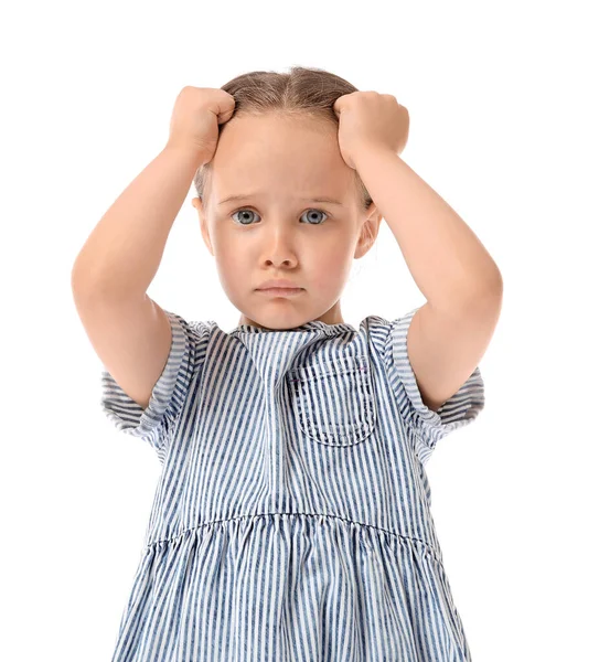 Sad Little Girl Autistic Disorder White Background — Stock Photo, Image