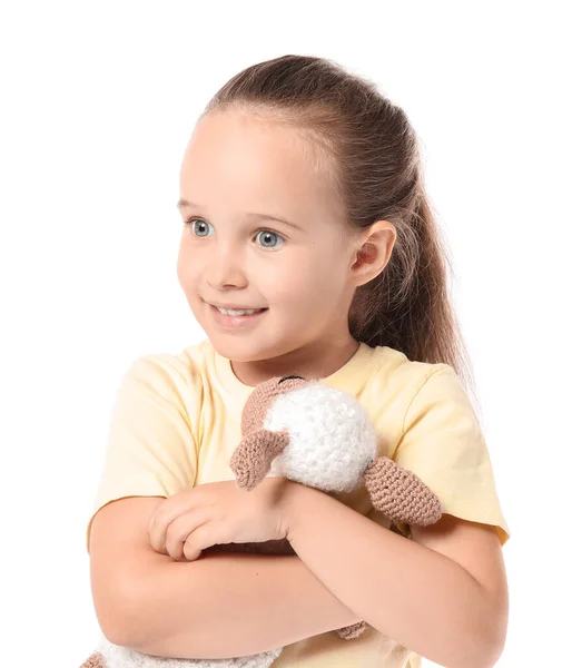 Little Girl Autistic Disorder Toy White Background — Stock Photo, Image