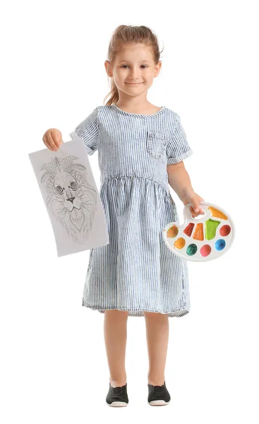Симпатична Маленька Дівчинка Розмальовкою Білому Тлі — стокове фото