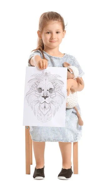 Симпатична Маленька Дівчинка Розмальовкою Білому Тлі — стокове фото