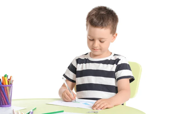Cute Little Boy Coloring Pictures White Background — Stock Photo, Image