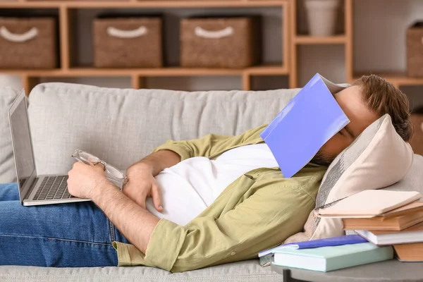 Tired Male Student Sleeping Home — Stock Photo, Image