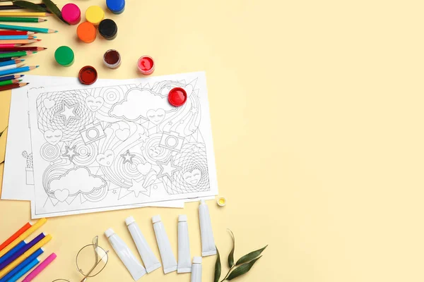 Composition Coloring Pictures Table — Stock Photo, Image