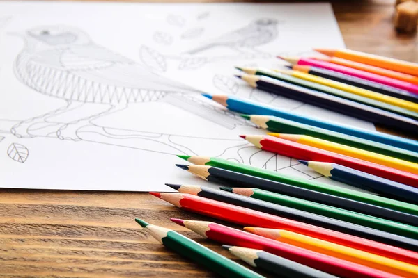 Coloring Picture Pencils Table — Stock Photo, Image