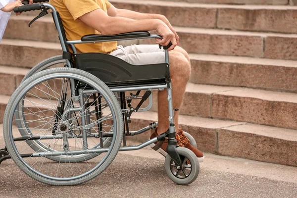 Young Man Wheelchair Stairs Outdoors — Stock Photo, Image