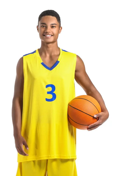 Jovem Jogador Basquete Afro Americano Fundo Branco — Fotografia de Stock