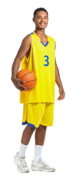 Jovem Jogador Basquete Afro Americano Fundo Branco — Fotografia de Stock