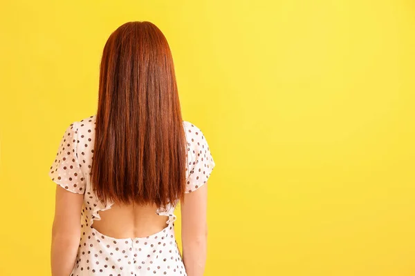 Beautiful Redhead Woman Color Background — Stock Photo, Image