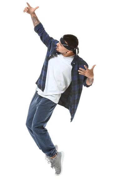 Man Hip Hop Danser Witte Achtergrond — Stockfoto