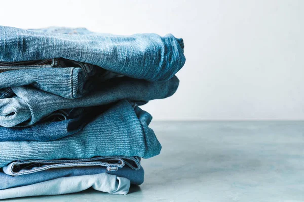 Stack Jeans Pants Table — Stock Photo, Image