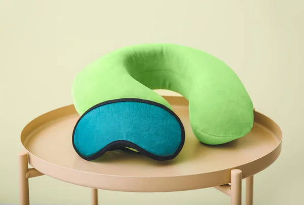 Travel Pillow Sleep Mask Table Room — Stock Photo, Image