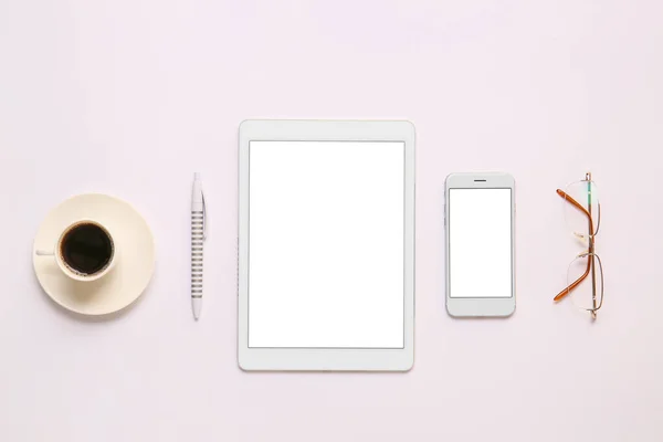 Composition Modern Tablet Computer Light Background — Stock Photo, Image