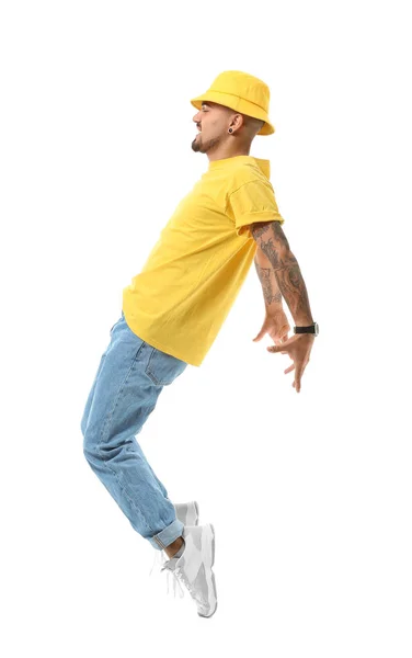 Masculino Hip Hop Dançarino Fundo Branco — Fotografia de Stock