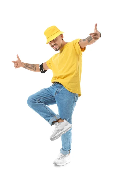 Masculino Hip Hop Dançarino Fundo Branco — Fotografia de Stock