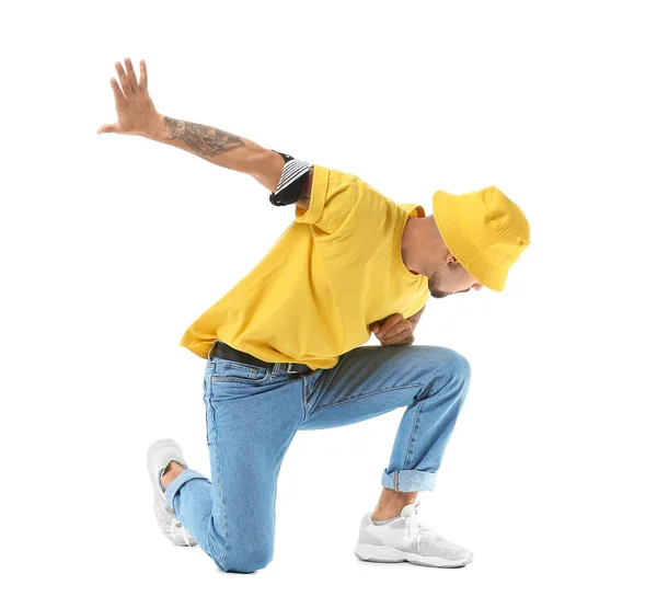 Man Hip Hop Dansare Vit Bakgrund — Stockfoto