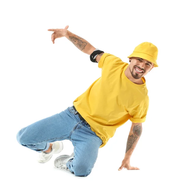 Man Hip Hop Dansare Vit Bakgrund — Stockfoto