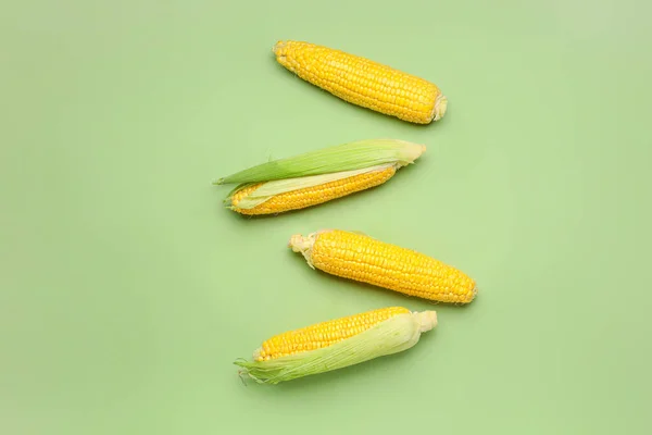 Fresh Corn Cobs Color Background — Stock Photo, Image