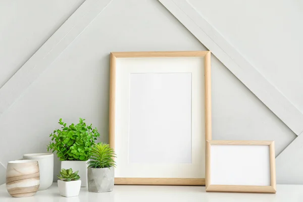 Photo Frame Houseplants Table — Stock Photo, Image