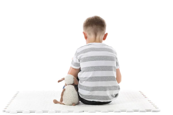 Sad Little Boy Autistic Disorder White Background Back View — Stock Photo, Image
