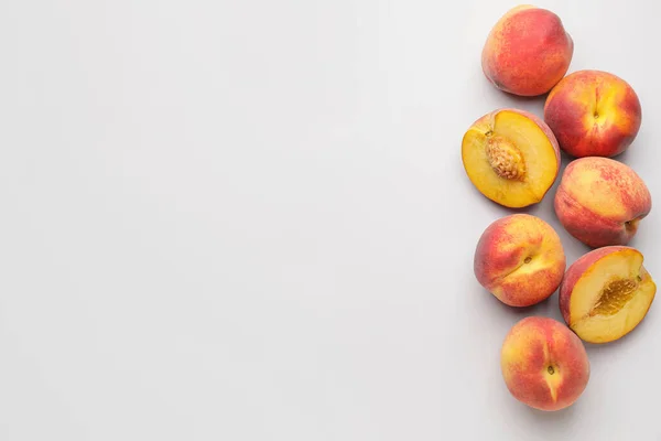 Many Ripe Peaches Light Background — Stock Photo, Image