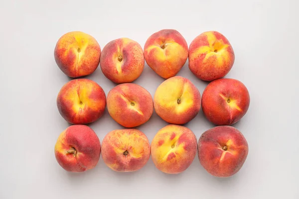 Many Ripe Peaches Light Background — Stock Photo, Image