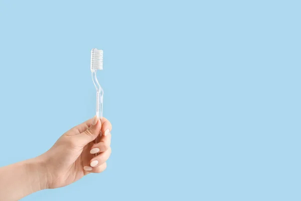 Hand Tooth Brush Color Background — Stock Photo, Image