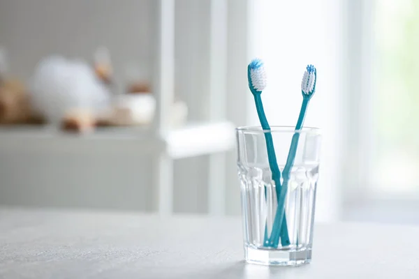 Tooth Brushes Table Bathroom — Stock Photo, Image