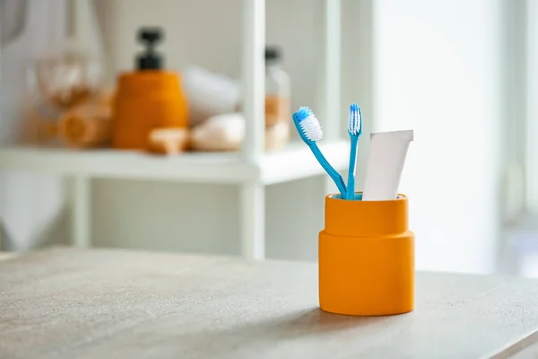 Tooth Brush Paste Table Bathroom — Stock Photo, Image